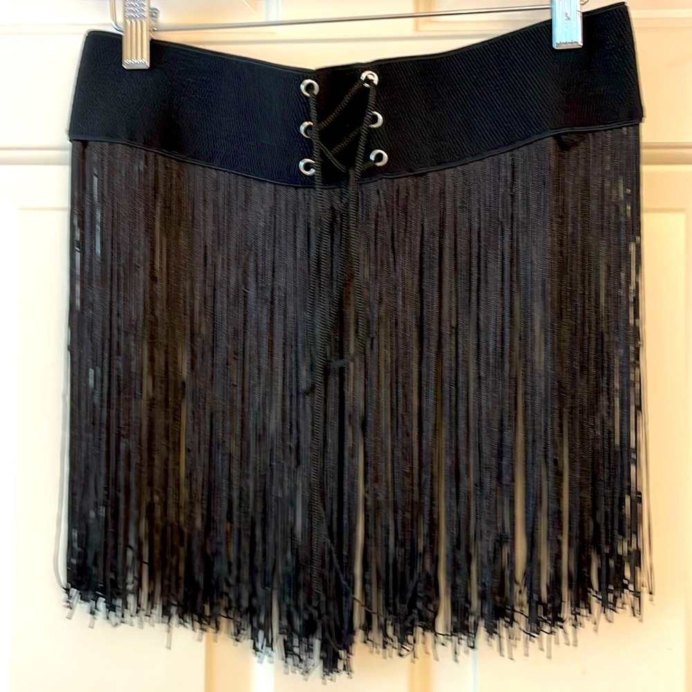 Body Rage black fringe mini skirt Large